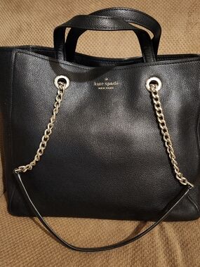 kate spade New York Black Leather Chain-Handle Tote